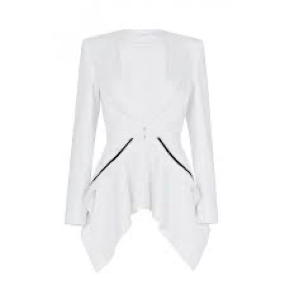 sass & bide White Asymmetric Peplum Blazer with Black Trim